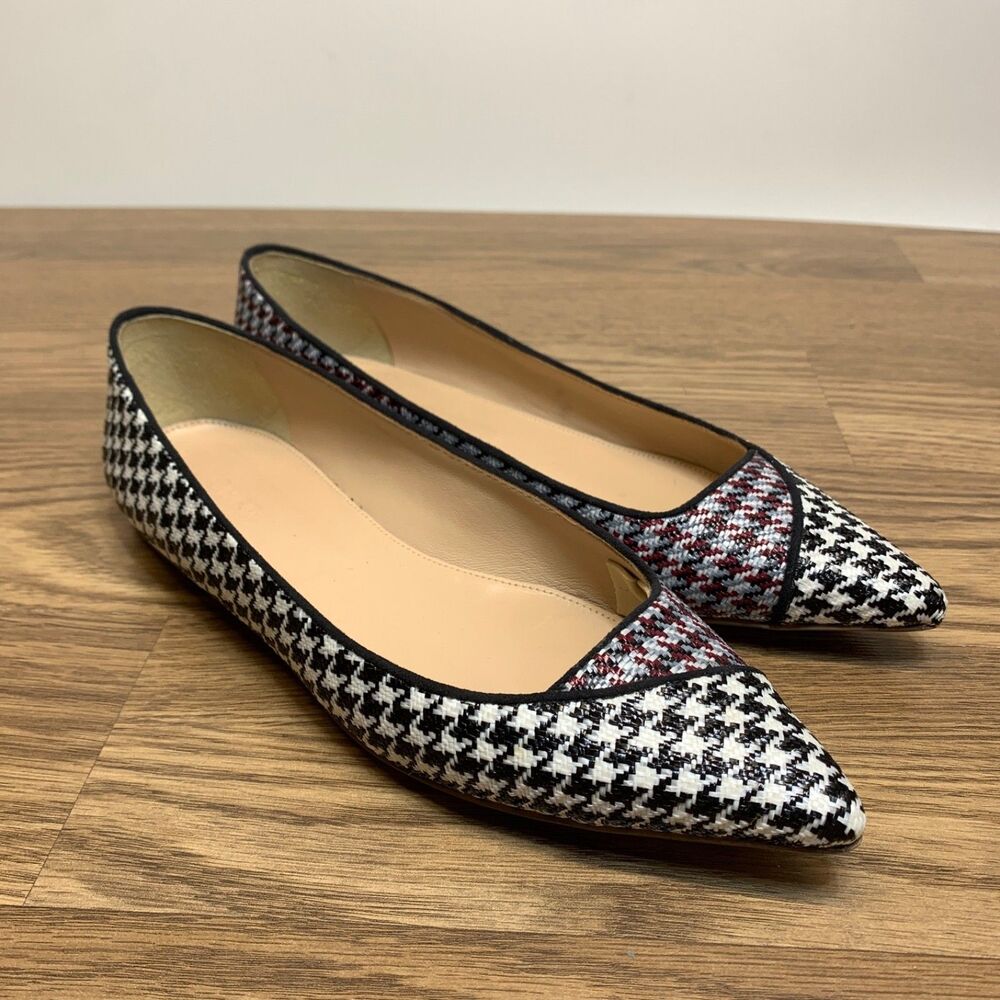 J. Crew Women's Black White Zoe  Houndstooth Pointed Toe Flats Slip On Size 8